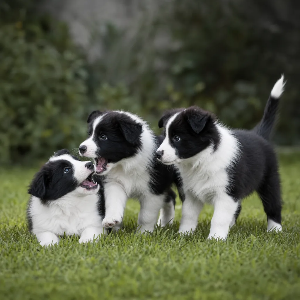 Szczenięta Border Collie bawiące się na trawie