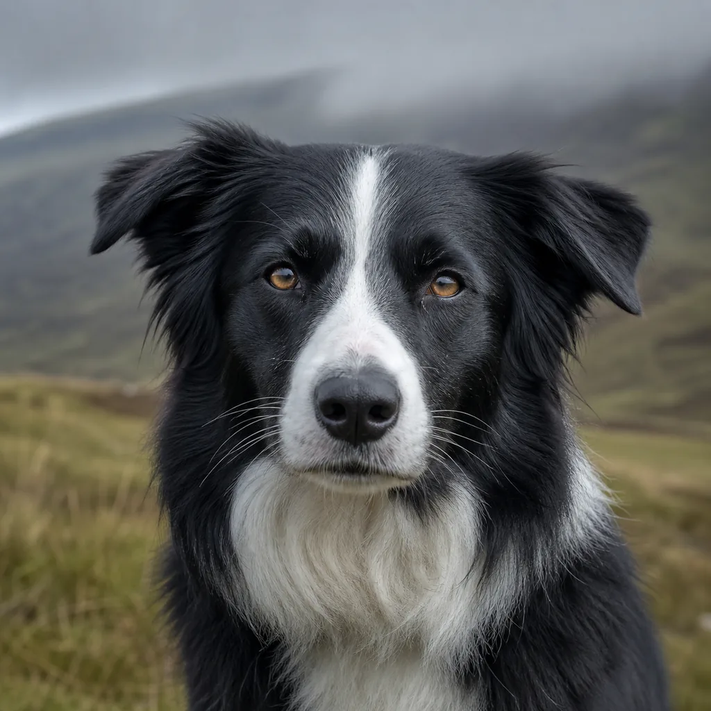 Nela — suka Border Collie o klasycznym czarno-białym umaszczeniu i spokojnym spojrzeniu